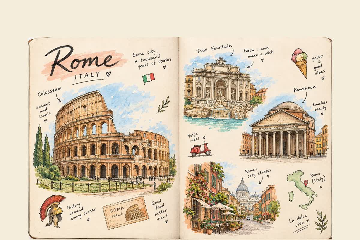 Travel Sketchbook Illustration Prompt: Hand-Drawn City Journal