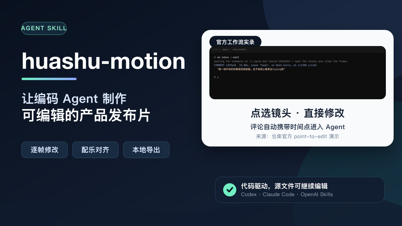 huashu-motion Skill：让编码 Agent 制作可编辑的产品发布片